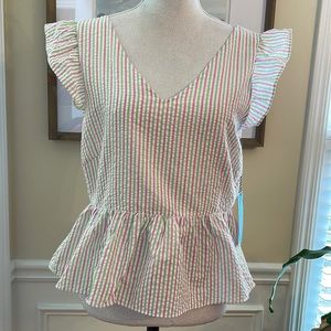 NWT Draper James RSVP Seersucker Flutter Sleeve Top